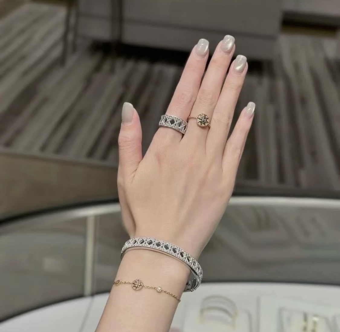 Dior My Dior bracelet silver-toned metal with rhodium finish openwork cannage pattern no colored gemstones 17cm