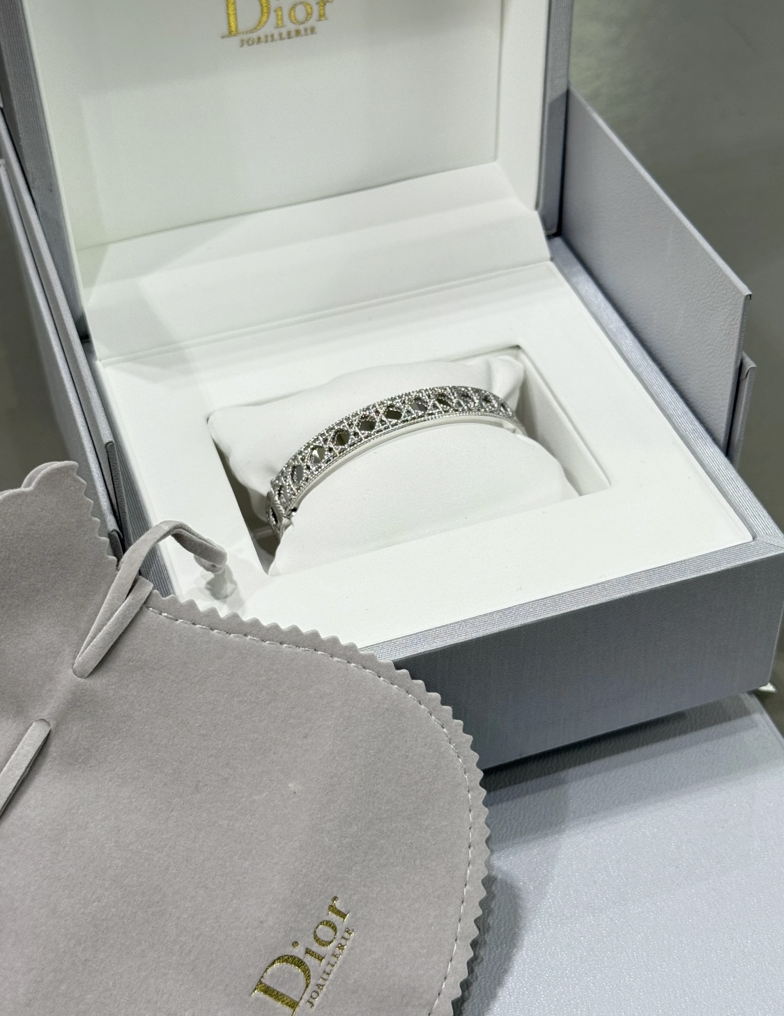 Dior My Dior bracelet silver-toned metal with rhodium finish openwork cannage pattern no colored gemstones 17cm