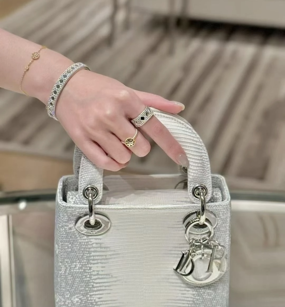 Dior My Dior bracelet silver-toned metal with rhodium finish openwork cannage pattern no colored gemstones 17cm
