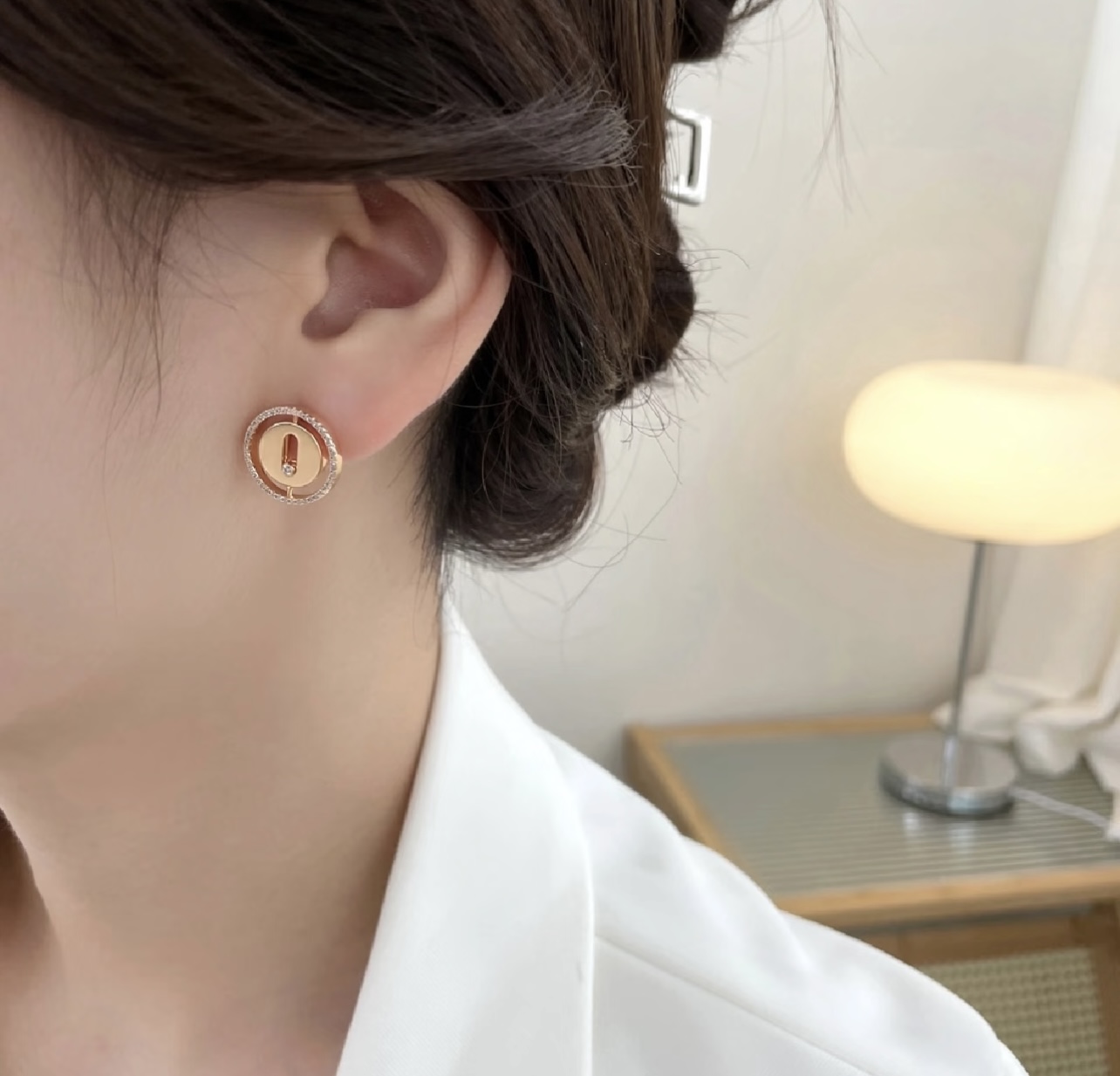 Messika Lucky Move earrings gold-tone metal with clear diamond accents silver-tone metal with clear diamond accents 1 5cm diameter