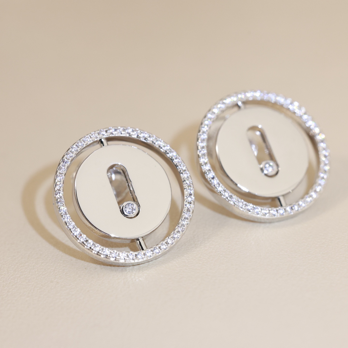 Messika Lucky Move earrings gold-tone metal with clear diamond accents silver-tone metal with clear diamond accents 1 5cm diameter