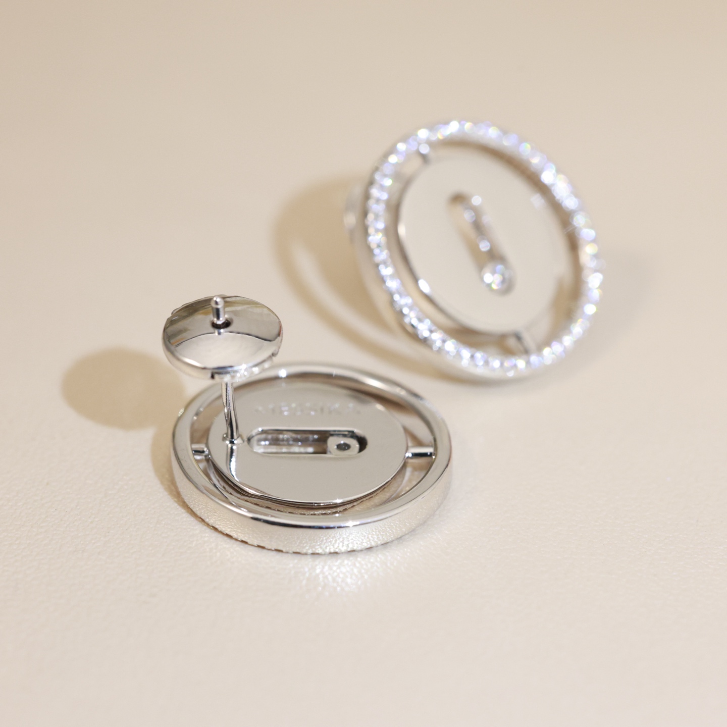 Messika Lucky Move earrings gold-tone metal with clear diamond accents silver-tone metal with clear diamond accents 1 5cm diameter