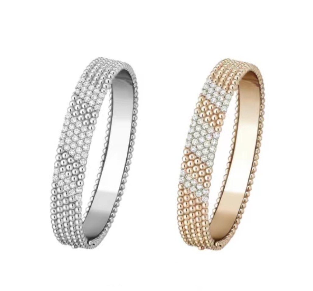 Van Cleef Arpels Perlee bracelet 18k rose gold with clear diamond pave 17cm
