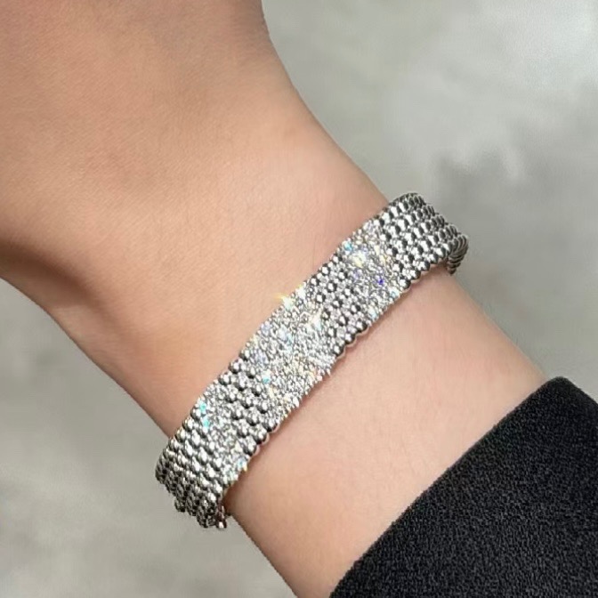 Van Cleef Arpels Perlee bracelet 18k rose gold with clear diamond pave 17cm