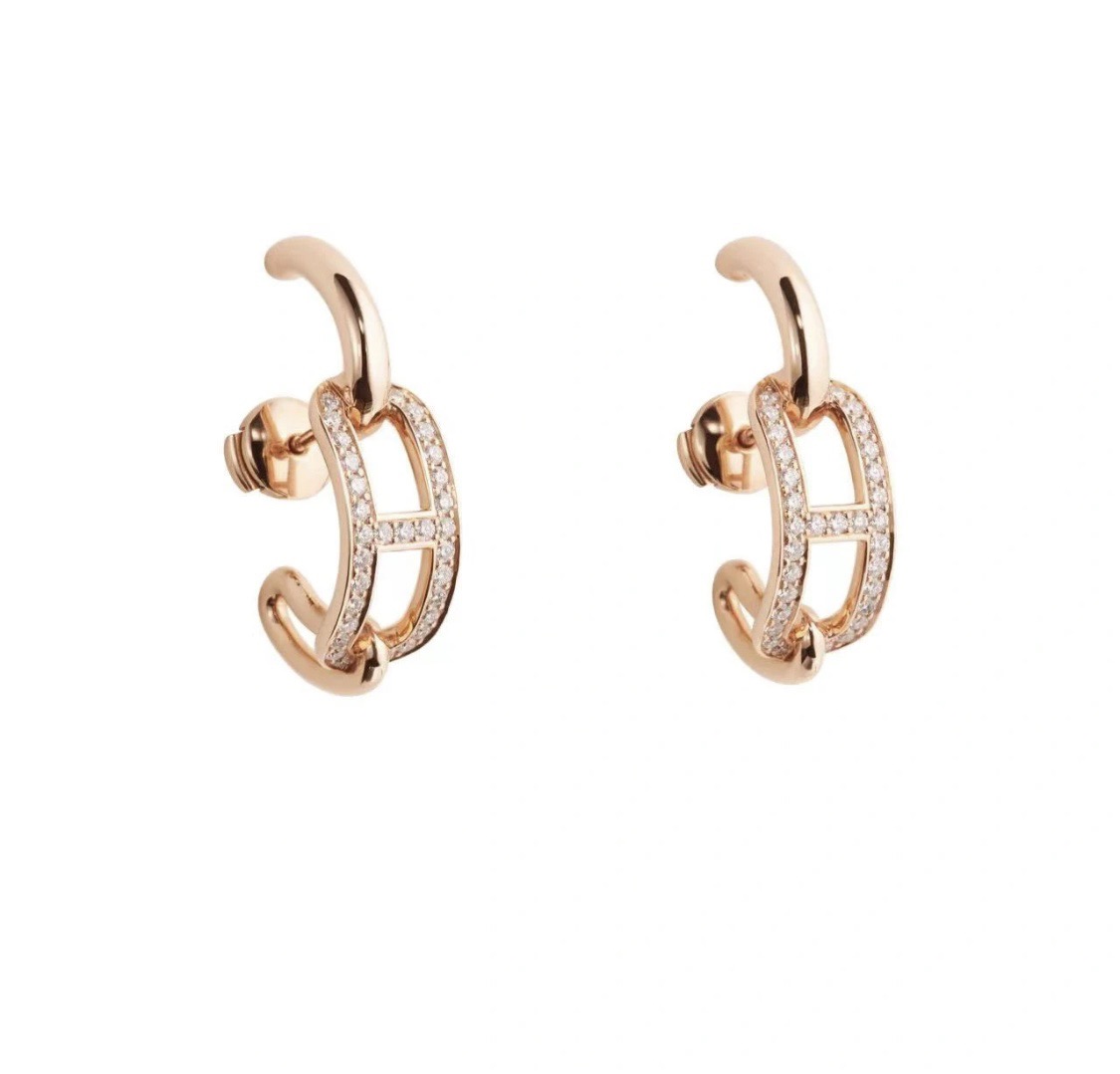 Orecchini Hermes Crescendo in metallo argentato con pavé di diamanti trasparenti, lunghezza goccia 1,2 cm