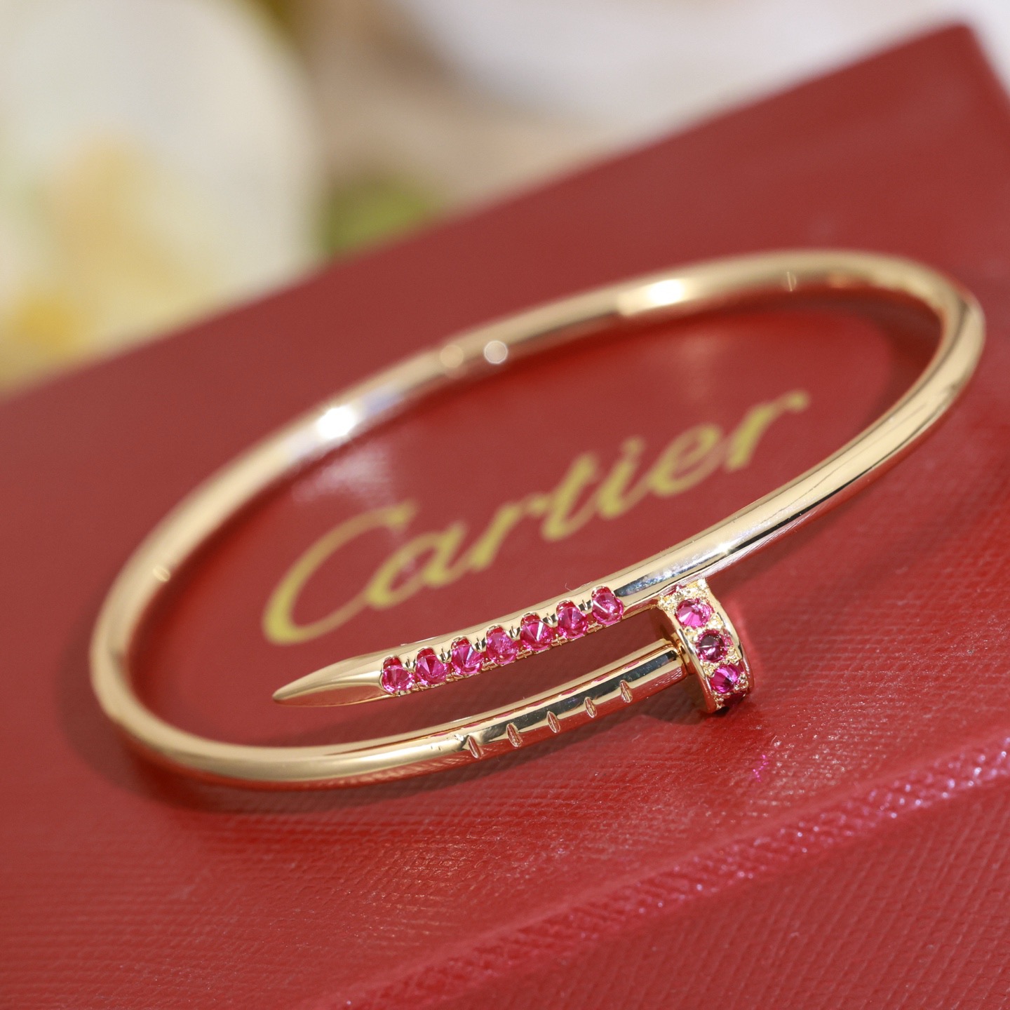 Cartier Juste un Clou bracelet yellow gold with pink sapphires 17
