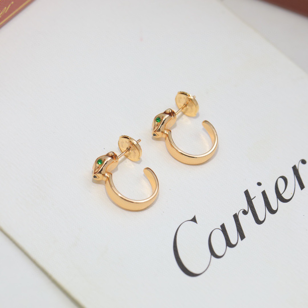 Cartier Panthere de Cartier earrings 18K yellow gold with green tsavorite garnet eyes and black lacquer accents One Size