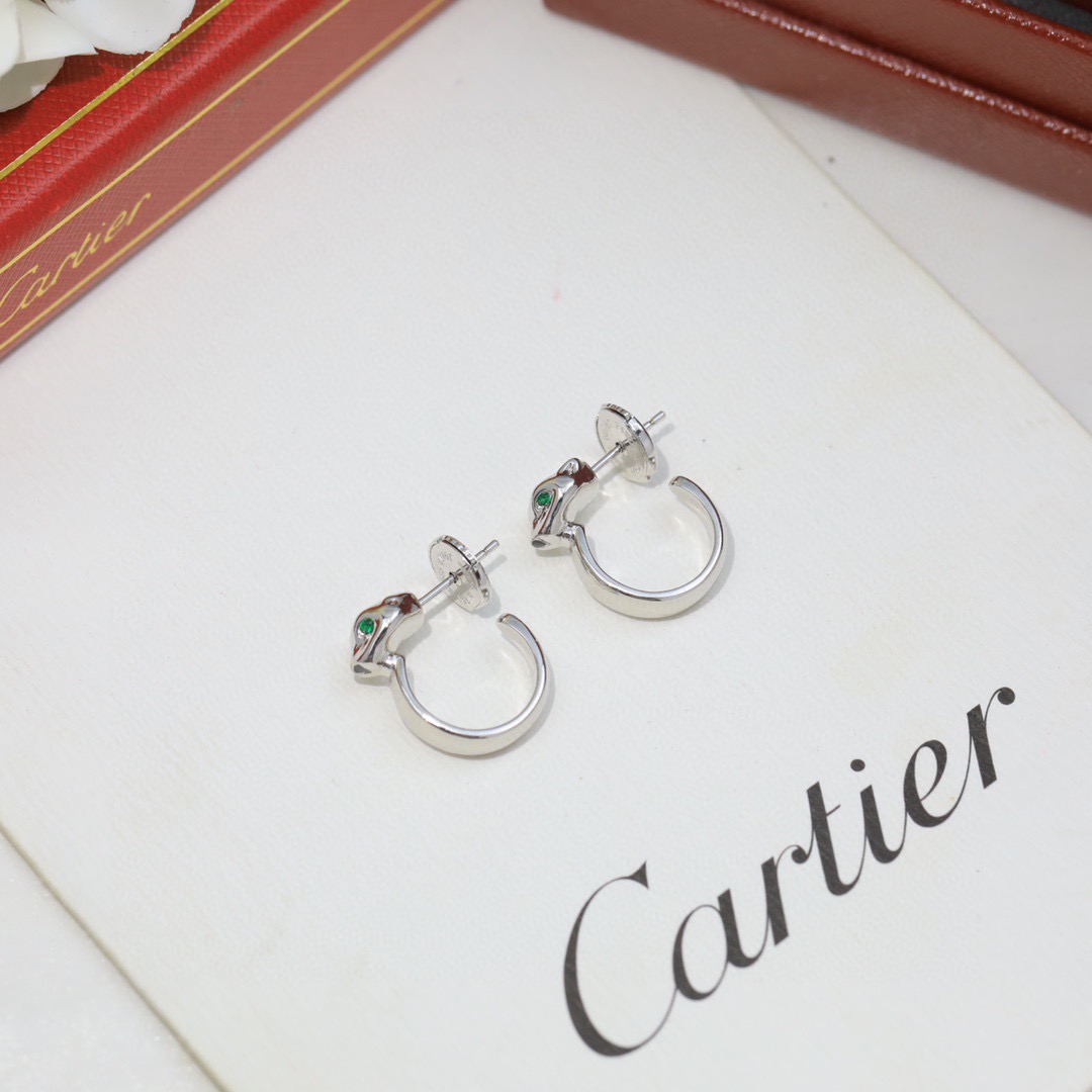 Cartier Panthere de Cartier earrings 18K yellow gold with green tsavorite garnet eyes and black lacquer accents One Size