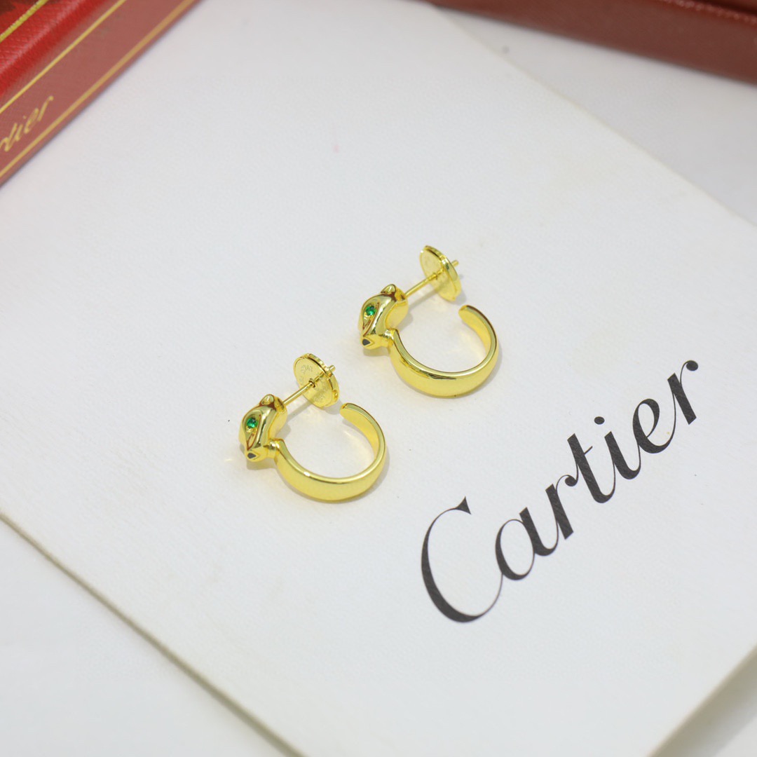 Cartier Panthere de Cartier earrings 18K yellow gold with green tsavorite garnet eyes and black lacquer accents One Size