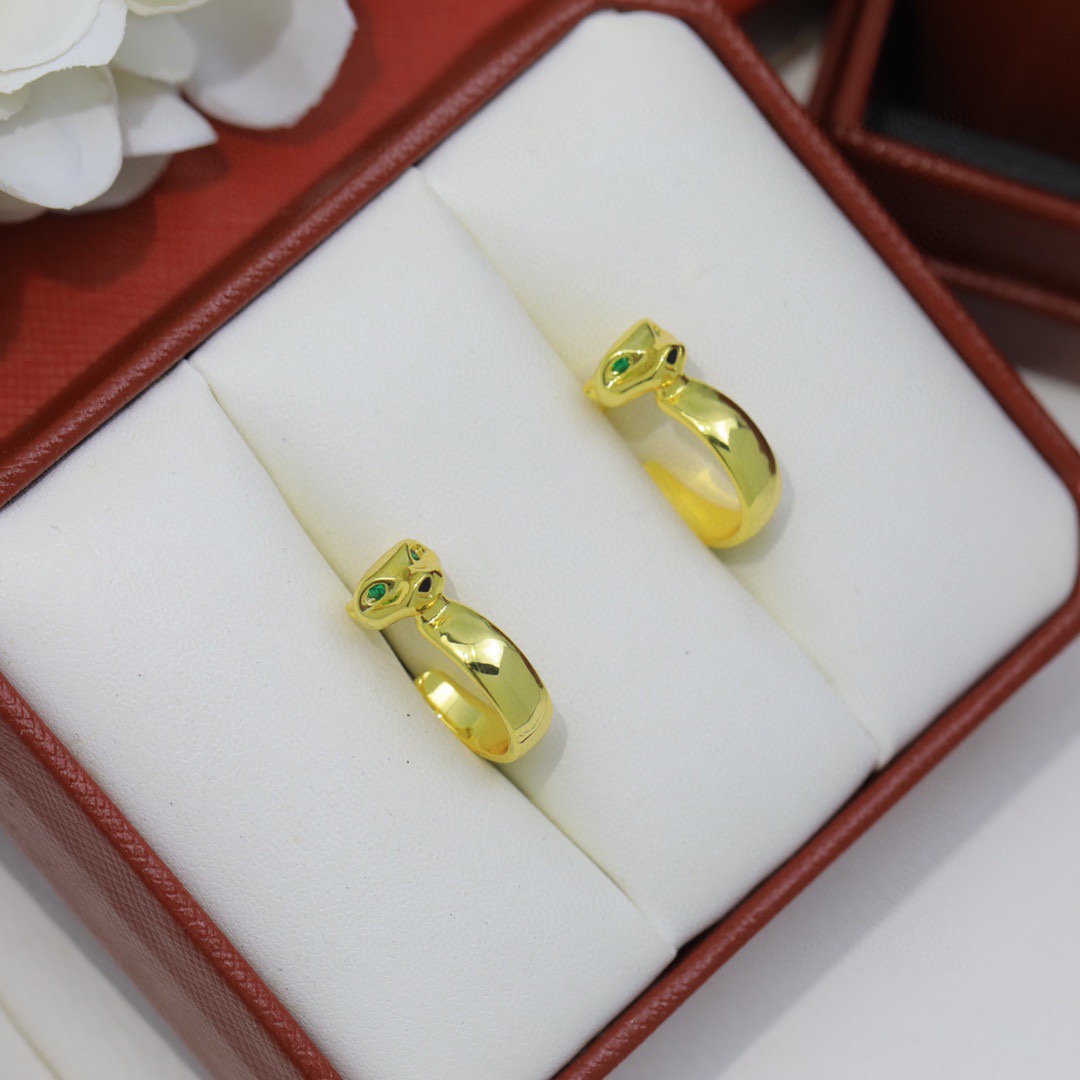Cartier Panthere de Cartier earrings 18K yellow gold with green tsavorite garnet eyes and black lacquer accents One Size