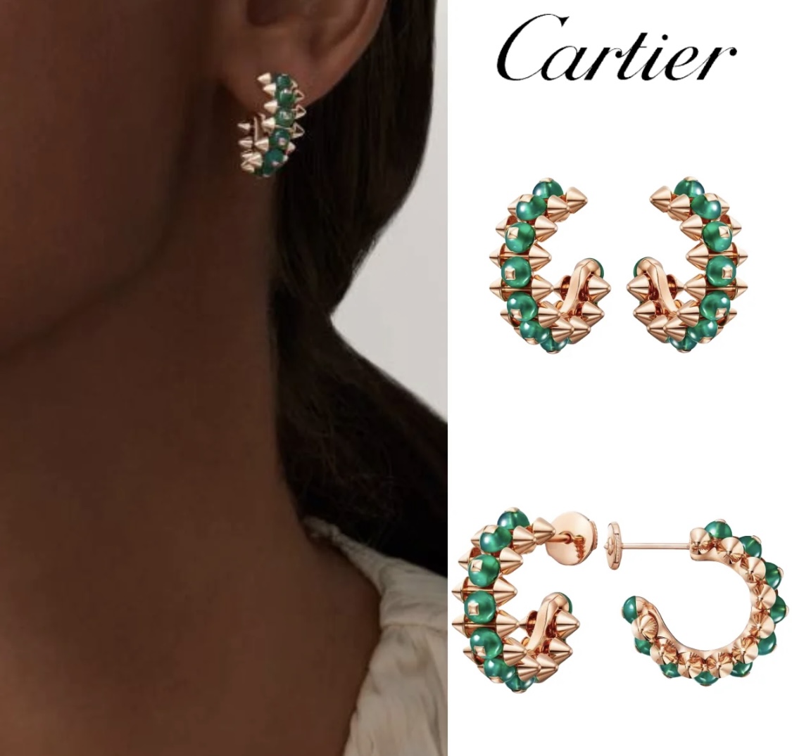 Cartier Clash de Cartier earrings rose gold with green chrysoprase cabochons 12mm hoop diameter