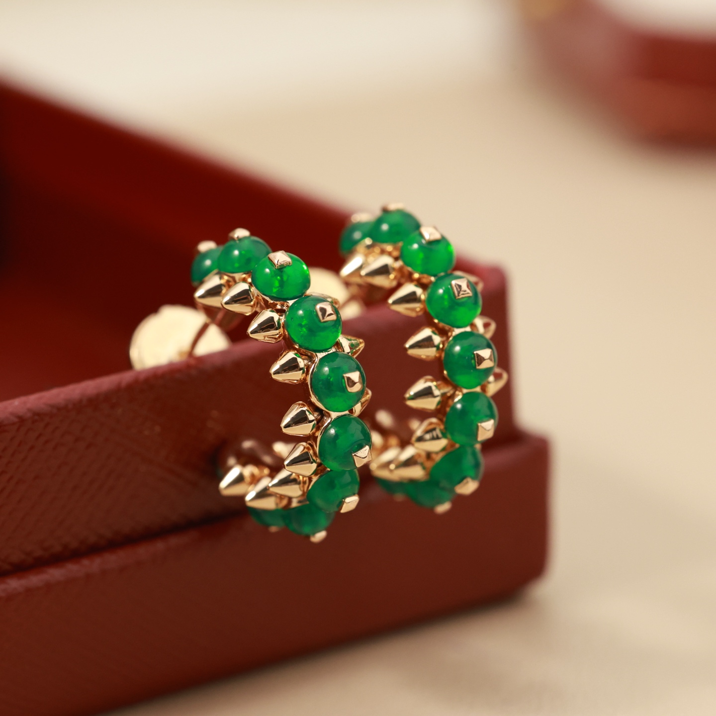 Cartier Clash de Cartier earrings rose gold with green chrysoprase cabochons 12mm hoop diameter