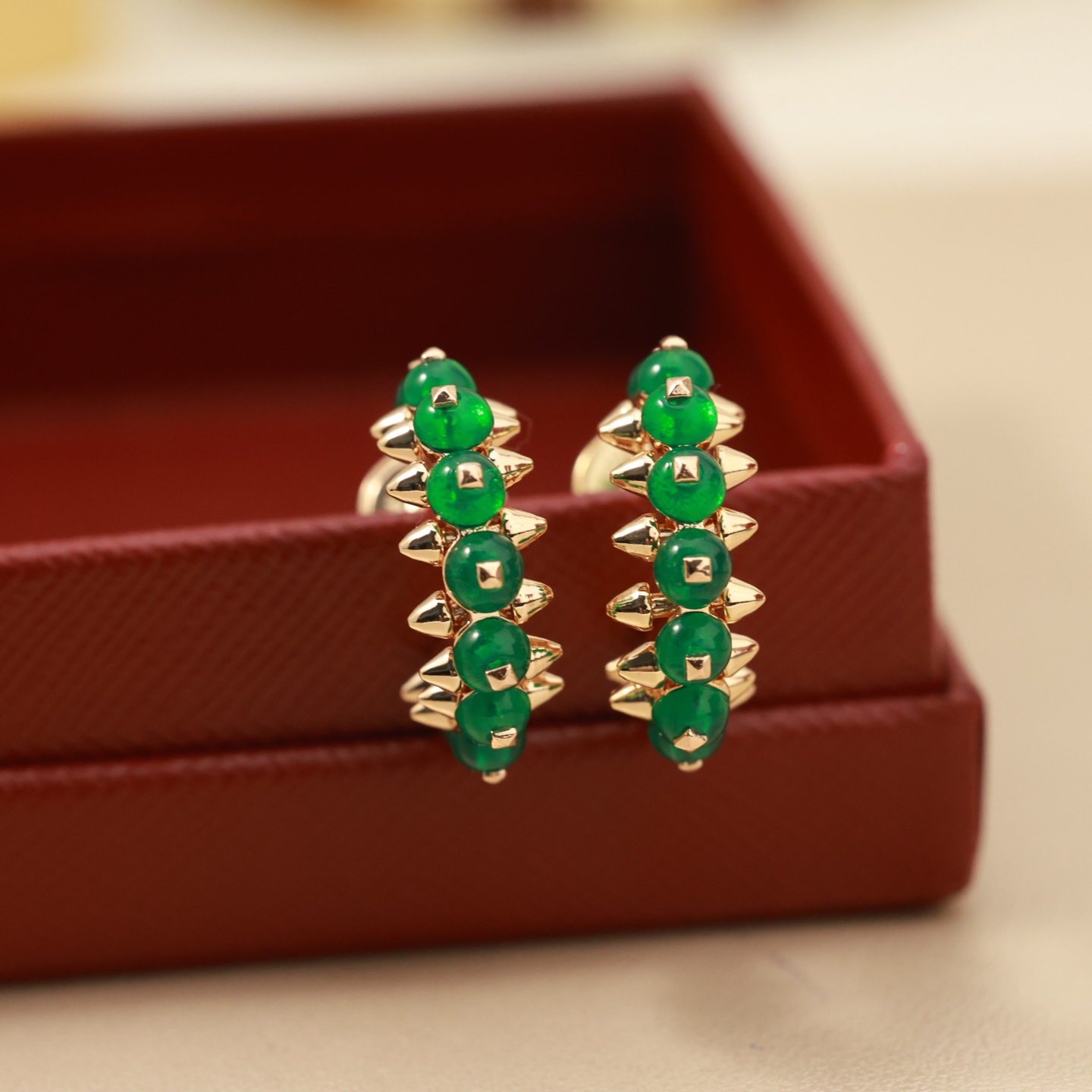 Cartier Clash de Cartier earrings rose gold with green chrysoprase cabochons 12mm hoop diameter