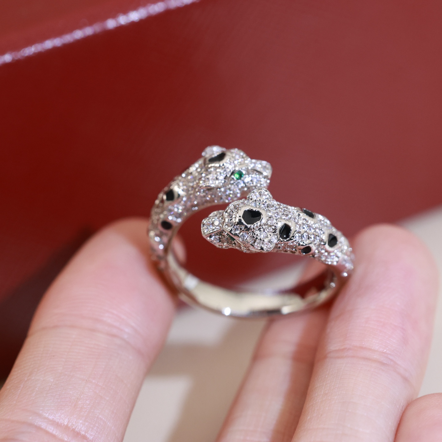 Cartier Panthere de Cartier ring 18K rose gold 18K yellow gold 18K white gold colorless diamonds black onyx tsavorite garnet US 7