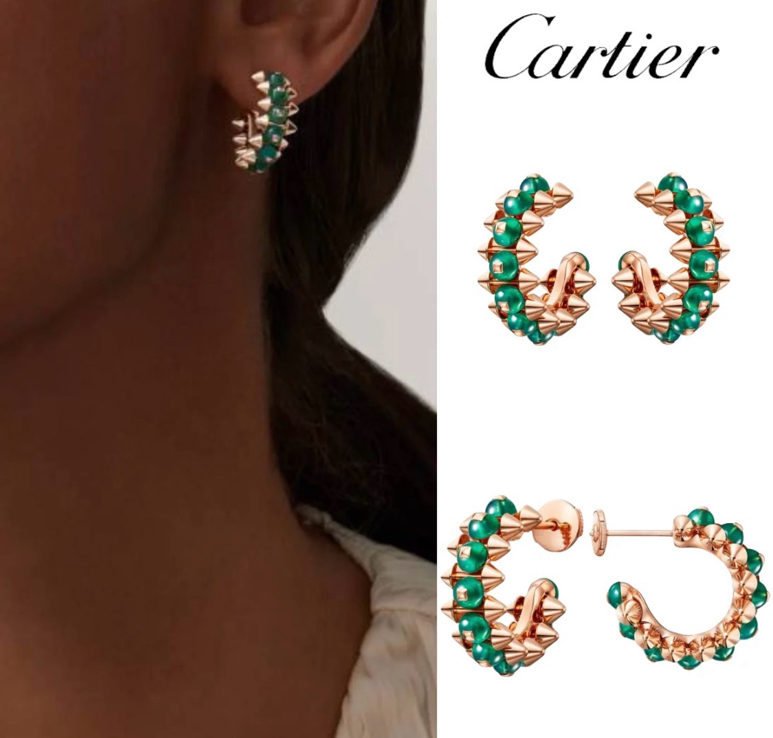 Cartier Clash de Cartier earrings 18k rose gold with green chalcedony cabochons 14mm outer hoop diameter