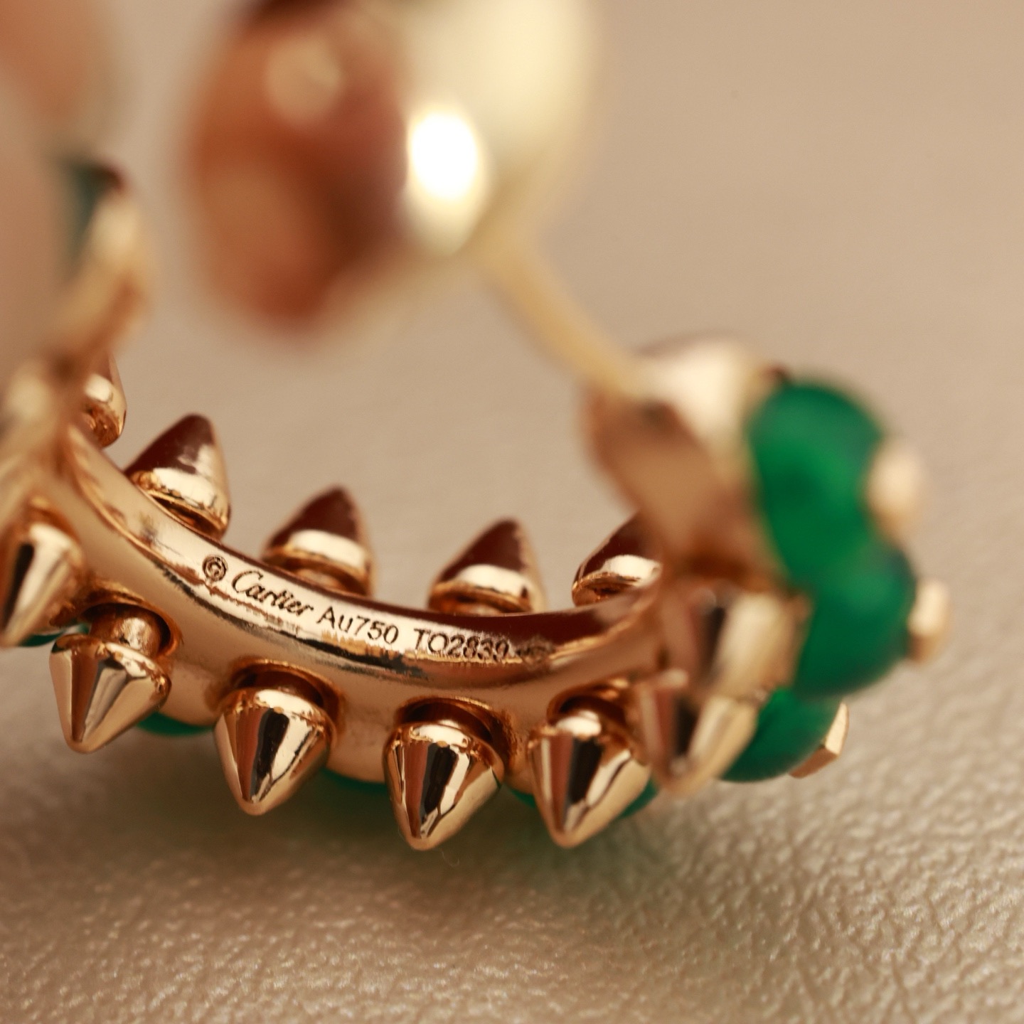 Cartier Clash de Cartier earrings 18k rose gold with green chalcedony cabochons 14mm outer hoop diameter
