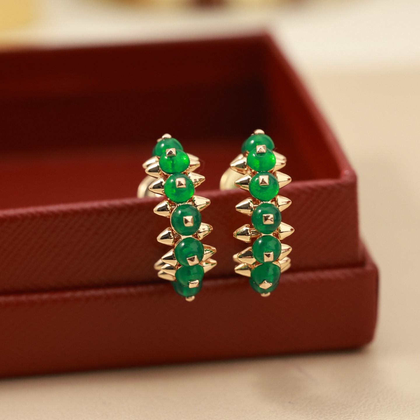 Cartier Clash de Cartier earrings 18k rose gold with green chalcedony cabochons 14mm outer hoop diameter