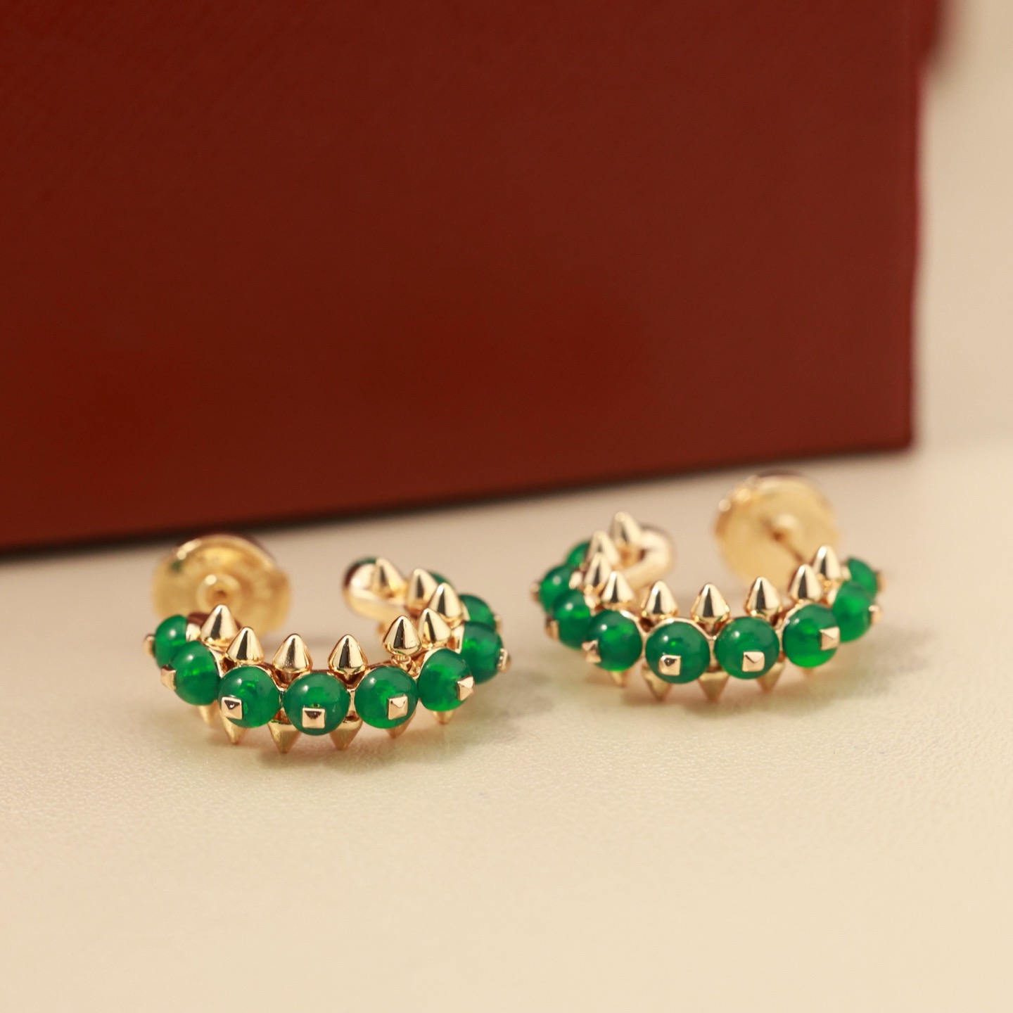Cartier Clash de Cartier earrings 18k rose gold with green chalcedony cabochons 14mm outer hoop diameter