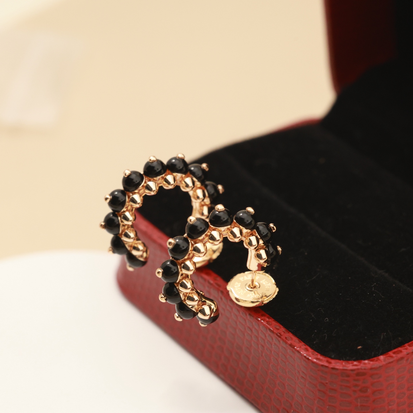 Cartier Clash de Cartier earrings rose gold metal with black onyx cabochons 14mm outer hoop diameter