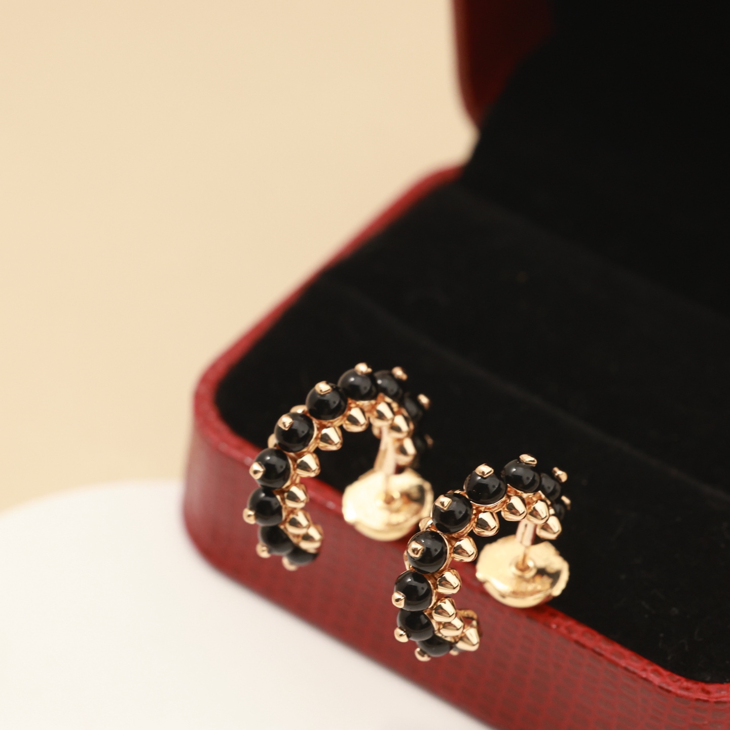 Cartier Clash de Cartier earrings rose gold metal with black onyx cabochons 14mm outer hoop diameter