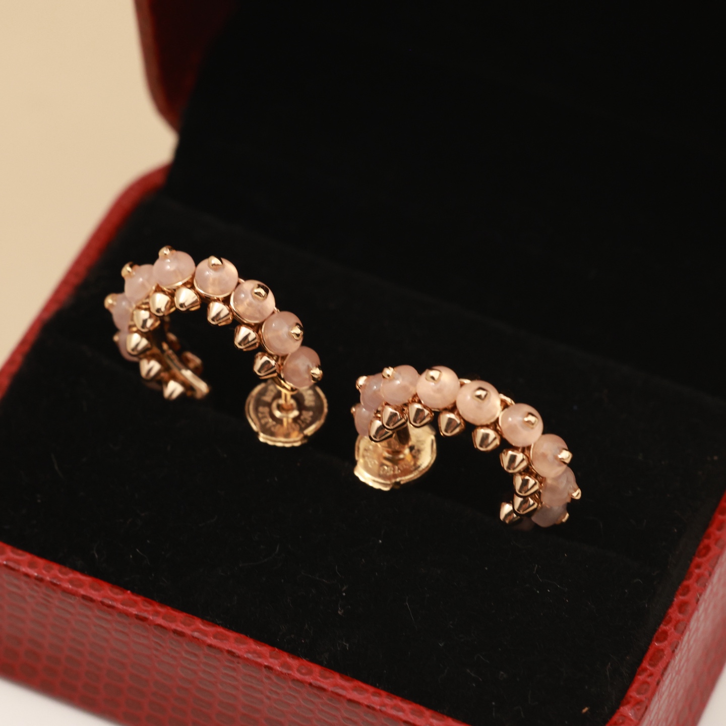 Cartier Clash de Cartier earrings rose gold metal with pink gemstone beads 14mm outer hoop diameter