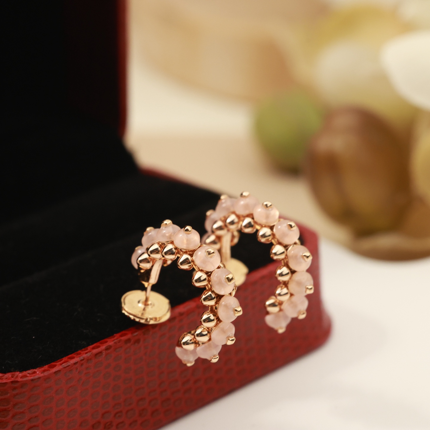 Cartier Clash de Cartier earrings rose gold metal with pink gemstone beads 14mm outer hoop diameter