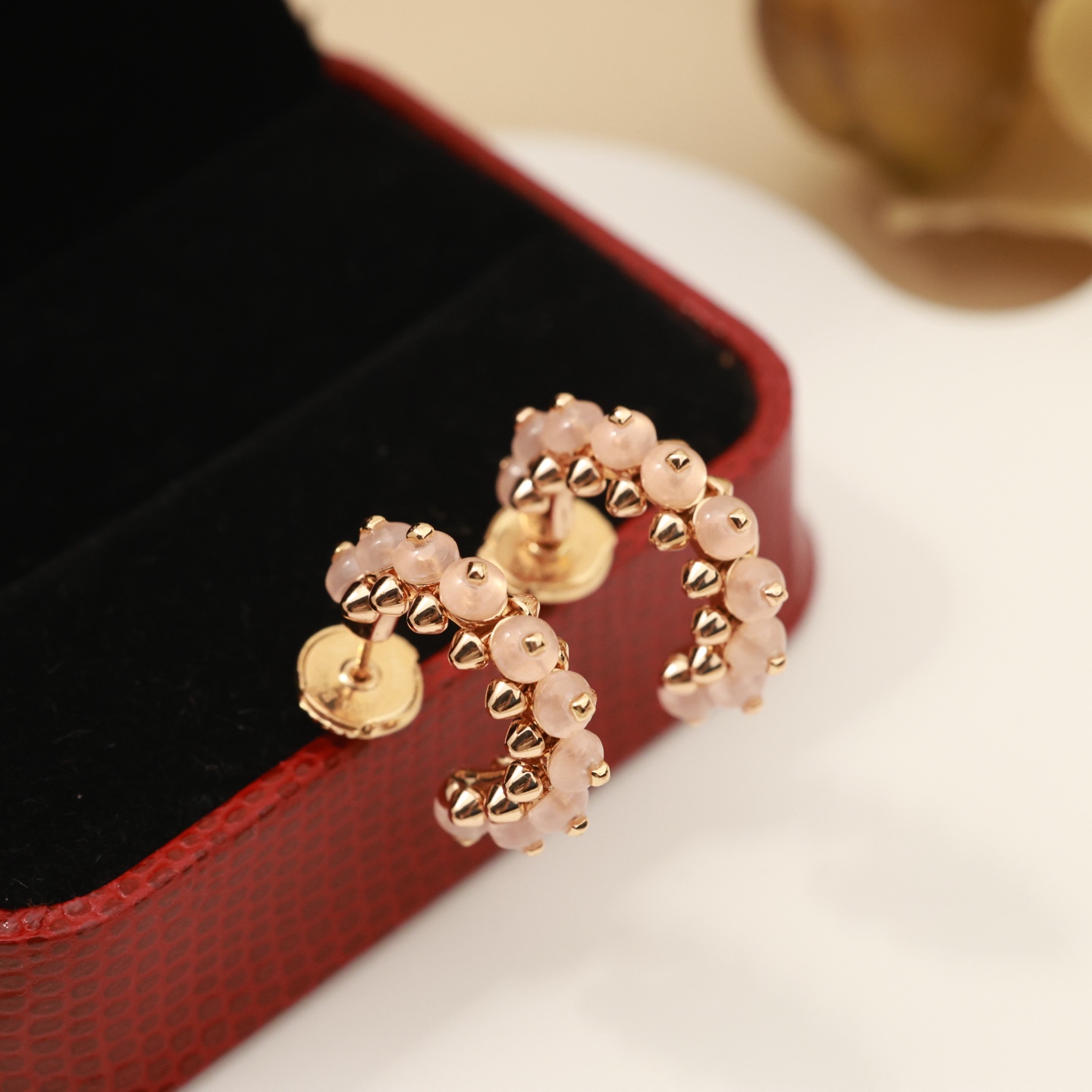 Cartier Clash de Cartier earrings rose gold metal with pink gemstone beads 14mm outer hoop diameter