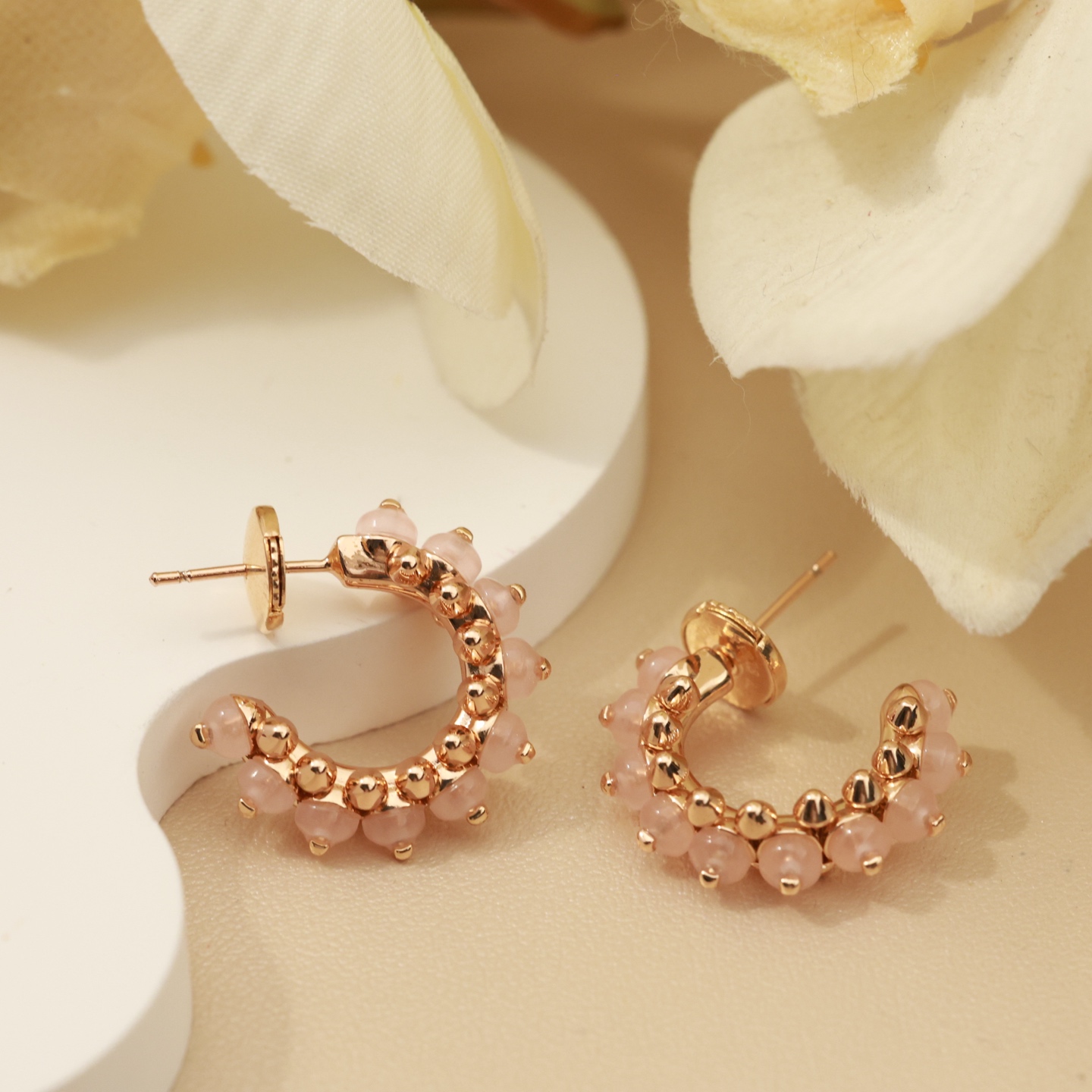 Cartier Clash de Cartier earrings rose gold metal with pink gemstone beads 14mm outer hoop diameter