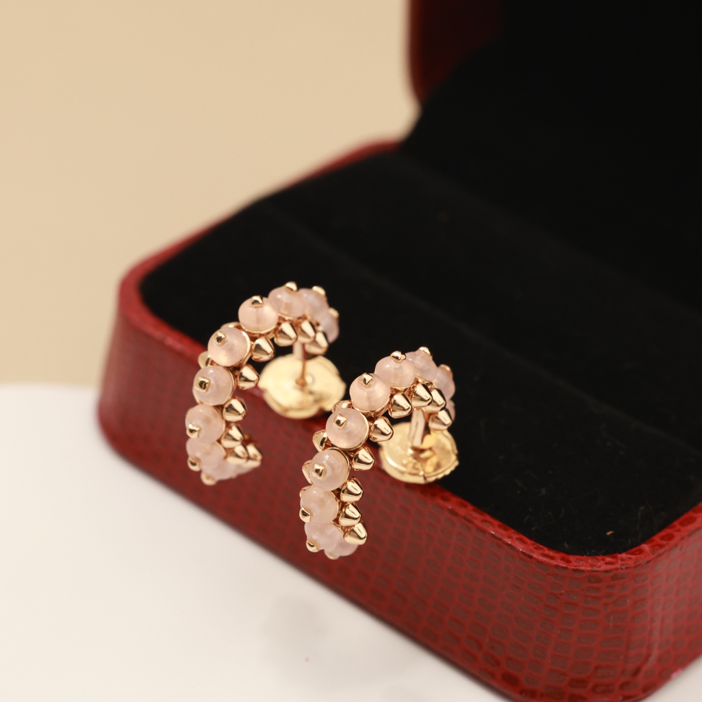 Cartier Clash de Cartier earrings rose gold metal with pink gemstone beads 14mm outer hoop diameter