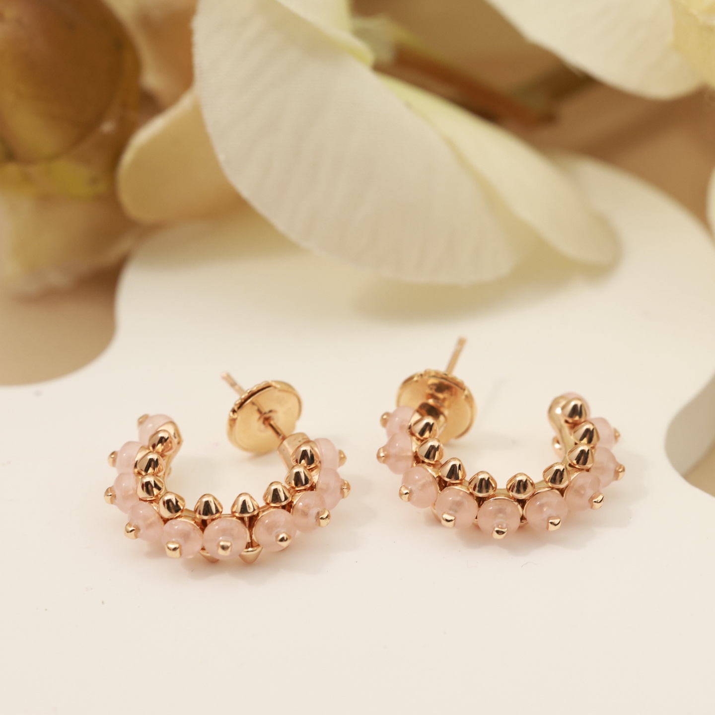 Cartier Clash de Cartier earrings rose gold metal with pink gemstone beads 14mm outer hoop diameter
