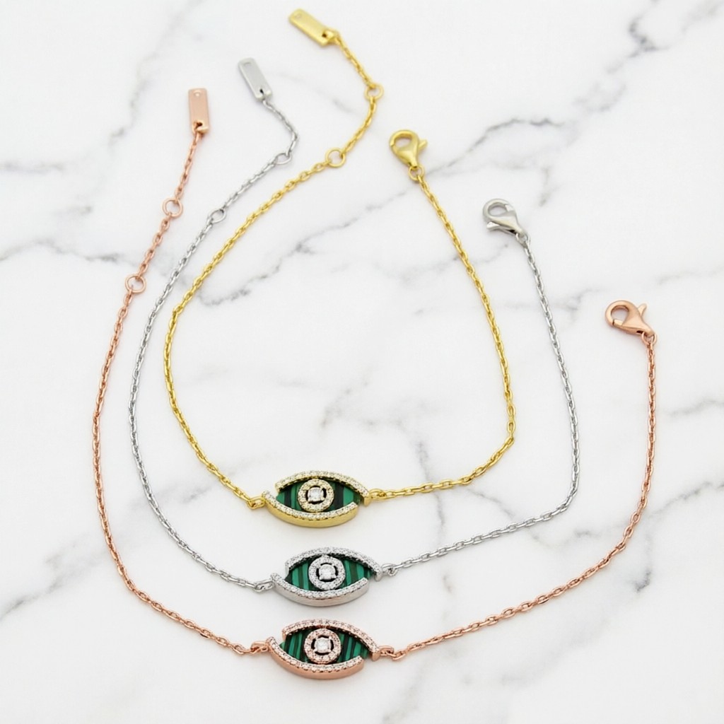 Messika Lucky Eye bracelet yellow gold rose gold white gold with malachite turquoise and diamond accents 17cm adjustable