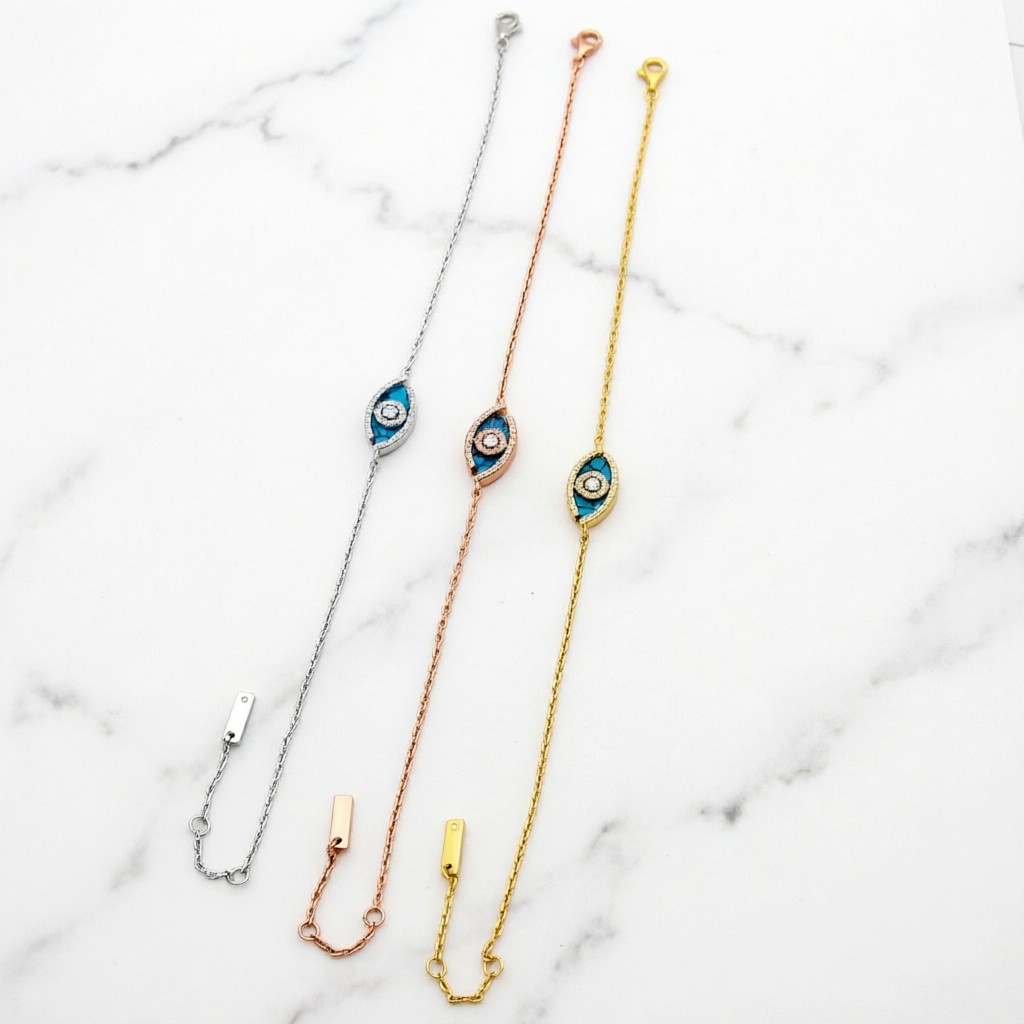 Messika Lucky Eye bracelet yellow gold rose gold white gold with malachite turquoise and diamond accents 17cm adjustable