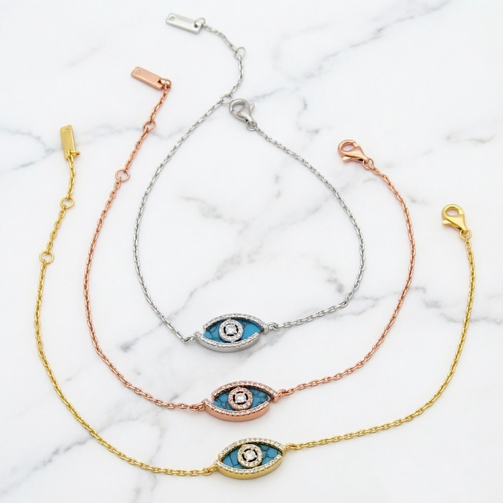 Messika Lucky Eye bracelet yellow gold rose gold white gold with malachite turquoise and diamond accents 17cm adjustable
