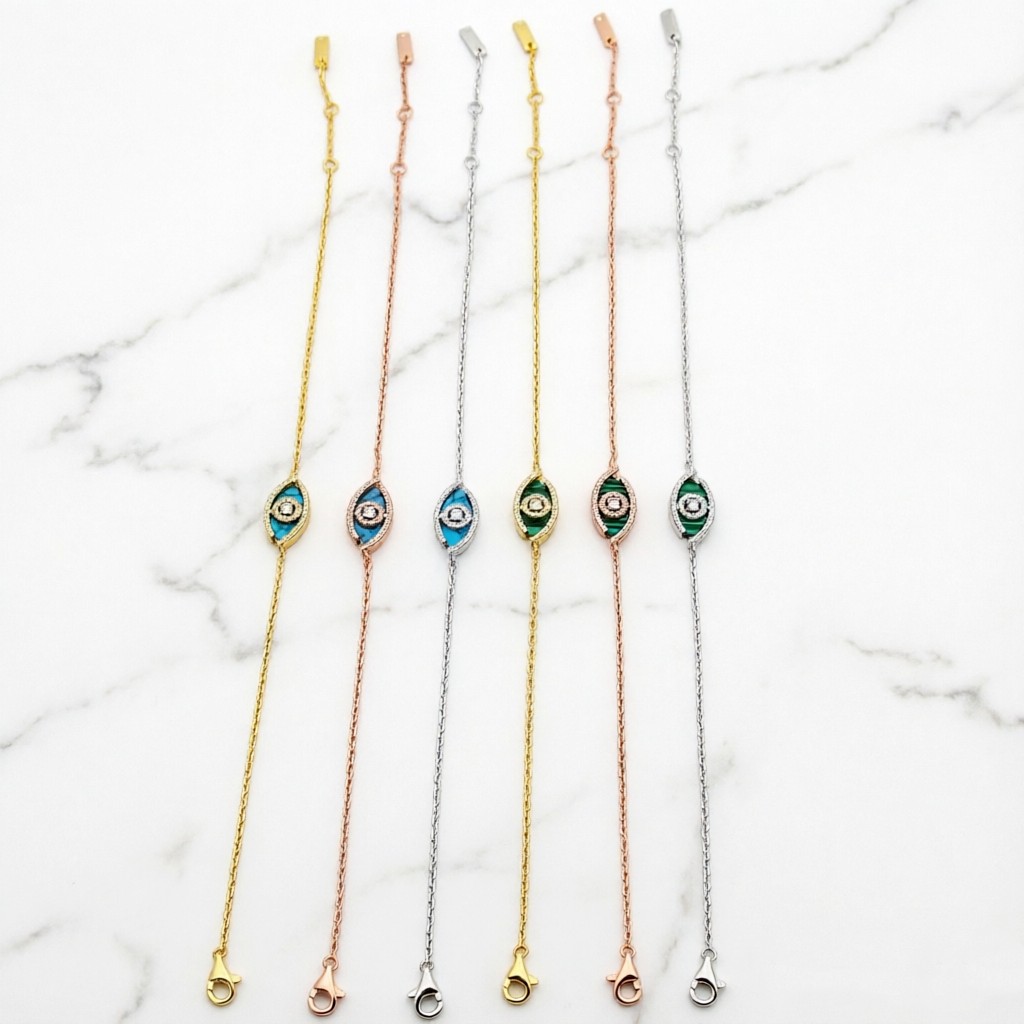 Messika Lucky Eye bracelet yellow gold rose gold white gold with malachite turquoise and diamond accents 17cm adjustable