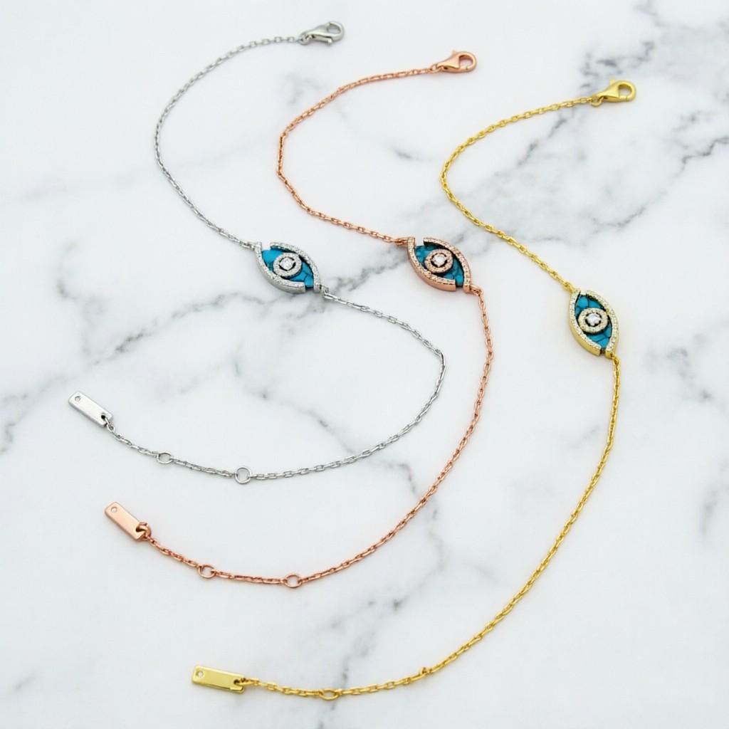 Messika Lucky Eye bracelet yellow gold rose gold white gold with malachite turquoise and diamond accents 17cm adjustable