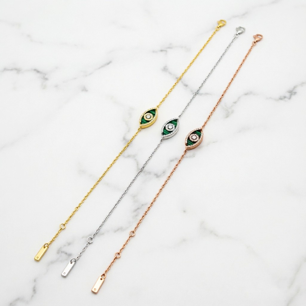 Messika Lucky Eye bracelet yellow gold rose gold white gold with malachite turquoise and diamond accents 17cm adjustable