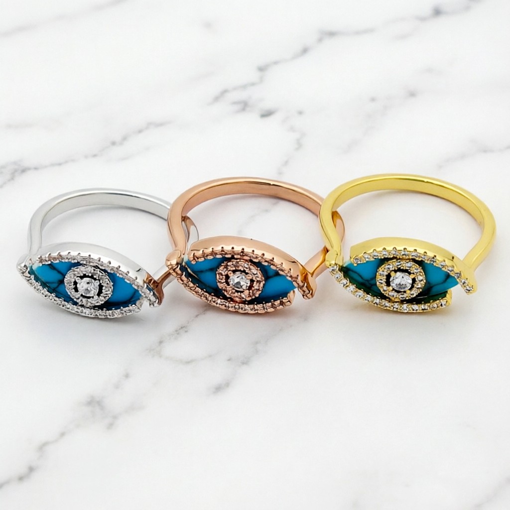 Messika Lucky Eye ring Yellow gold rose gold white gold with malachite turquoise and clear diamonds 6 7 8