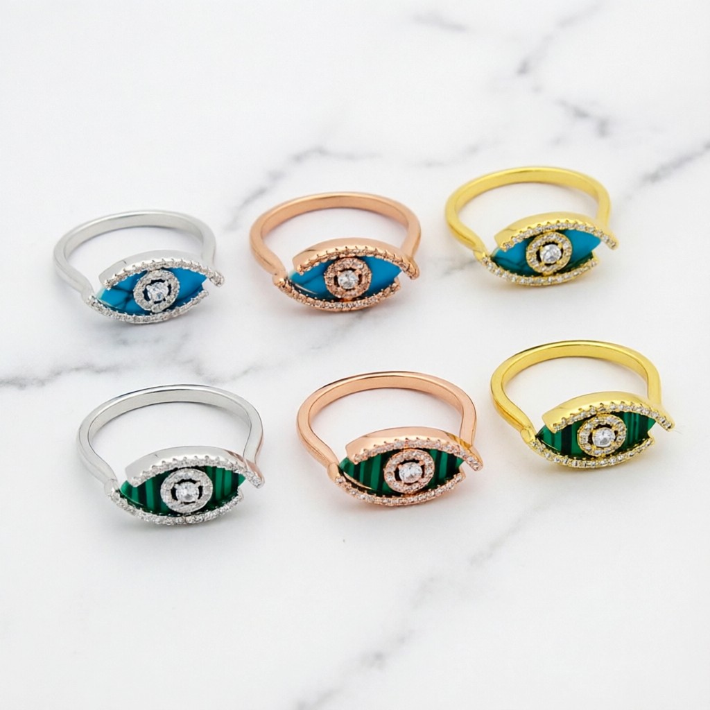 Messika Lucky Eye ring Yellow gold rose gold white gold with malachite turquoise and clear diamonds 6 7 8
