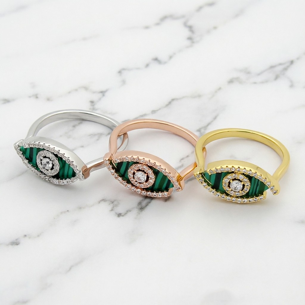 Messika Lucky Eye ring Yellow gold rose gold white gold with malachite turquoise and clear diamonds 6 7 8