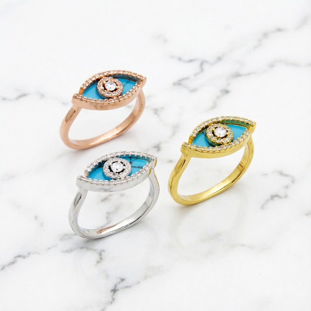 Messika Lucky Eye ring Yellow gold rose gold white gold with malachite turquoise and clear diamonds 6 7 8