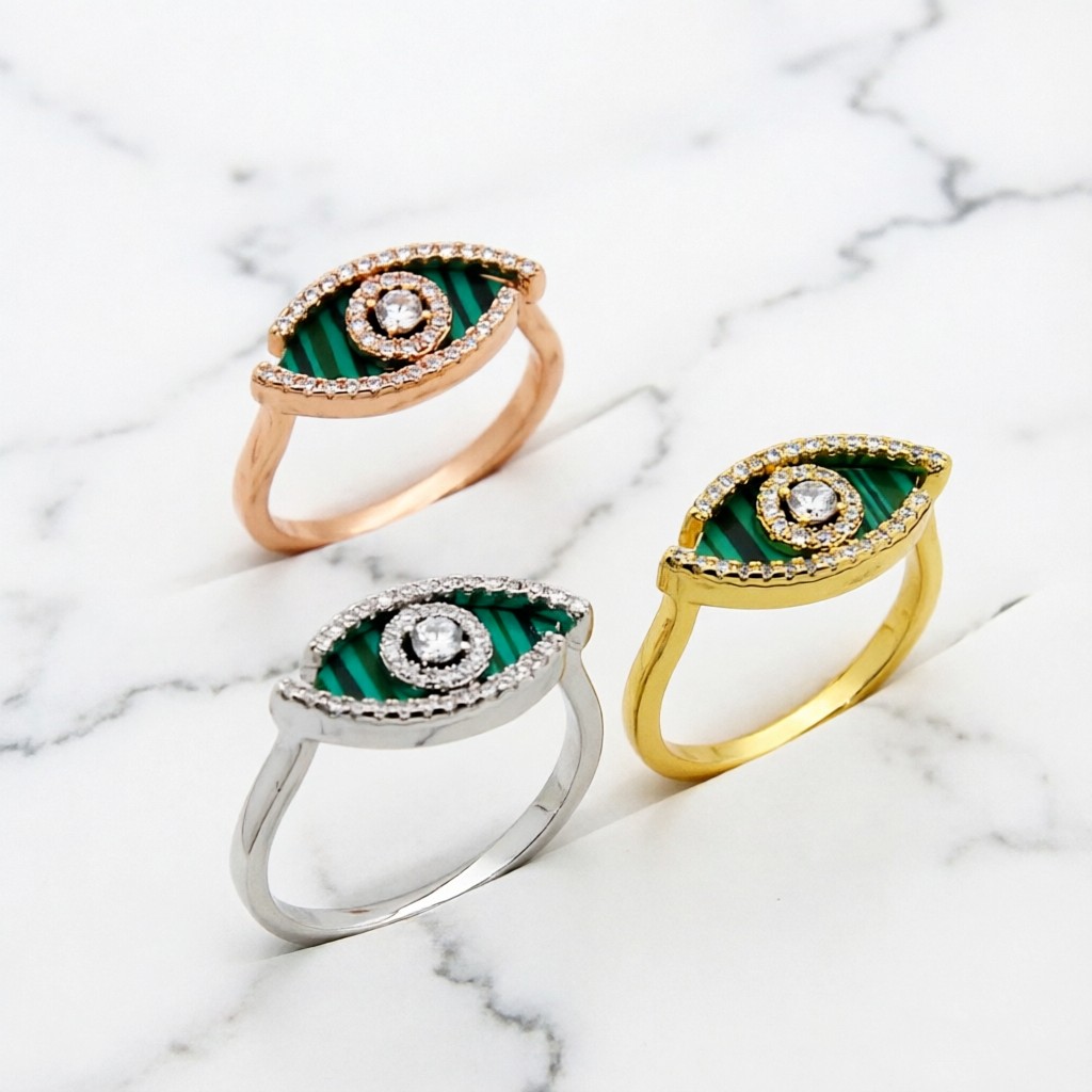 Messika Lucky Eye ring Yellow gold rose gold white gold with malachite turquoise and clear diamonds 6 7 8
