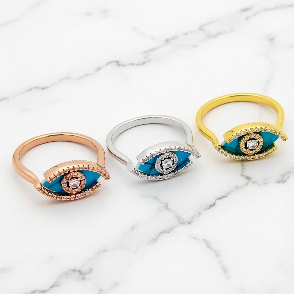 Messika Lucky Eye ring Yellow gold rose gold white gold with malachite turquoise and clear diamonds 6 7 8