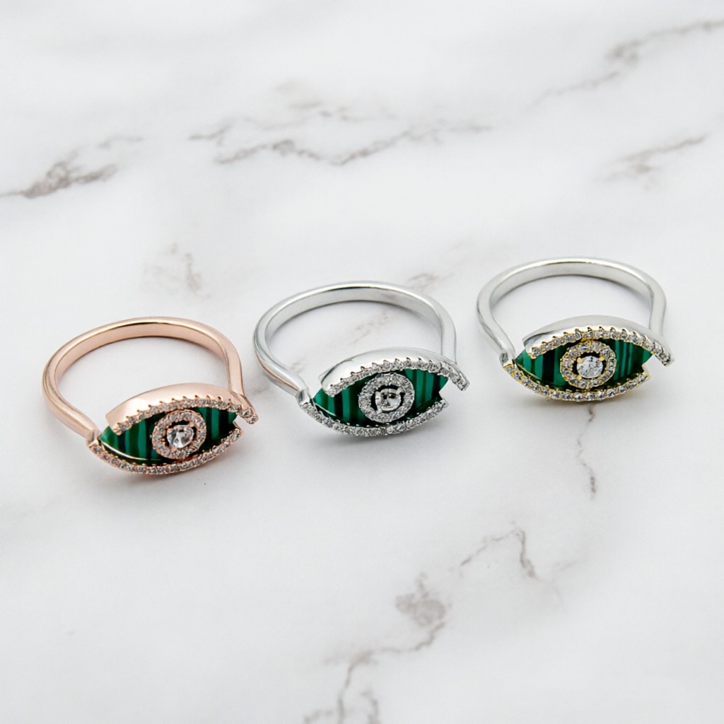 Messika Lucky Eye ring Yellow gold rose gold white gold with malachite turquoise and clear diamonds 6 7 8