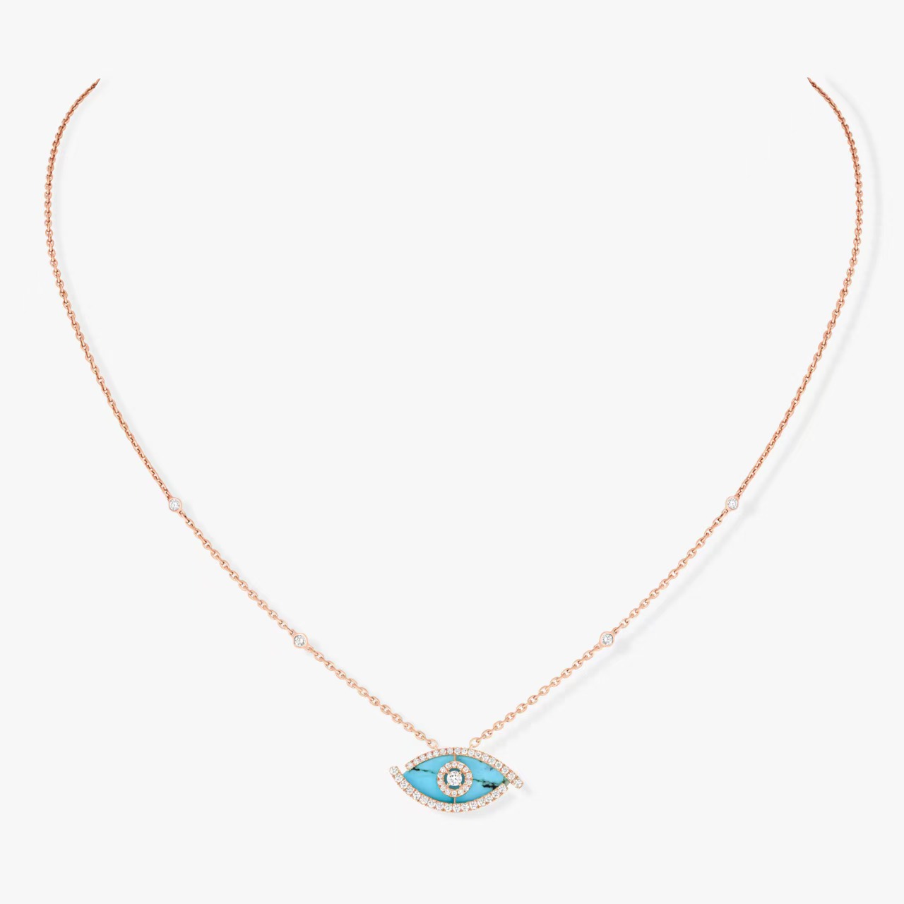 Messika Lucky Eye ring Rose gold turquoise diamond EU 52