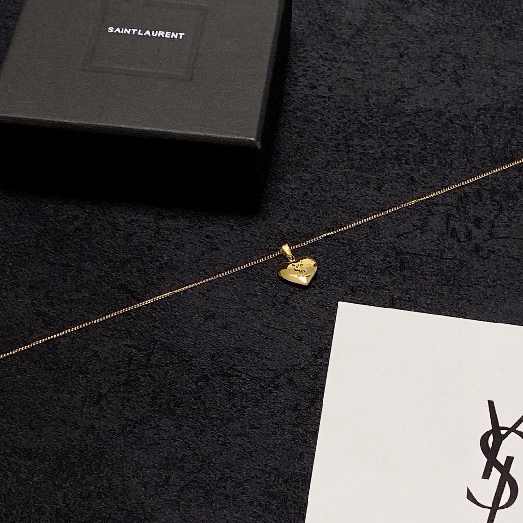 Saint Laurent 1961 YSL Heart Pendant necklace gold tone metal 40cm with 5cm extender