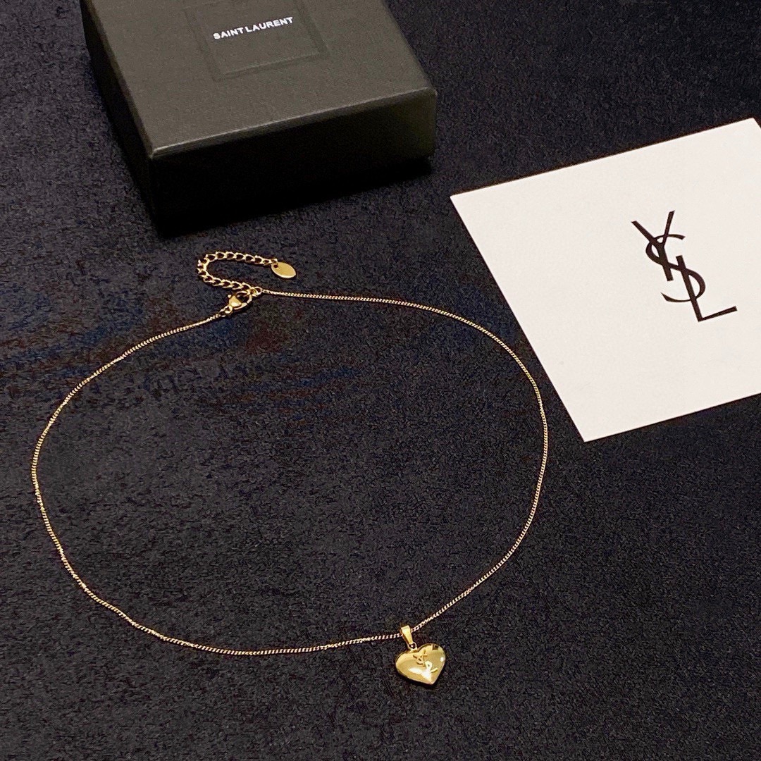 Saint Laurent 1961 YSL Heart Pendant necklace gold tone metal 40cm with 5cm extender