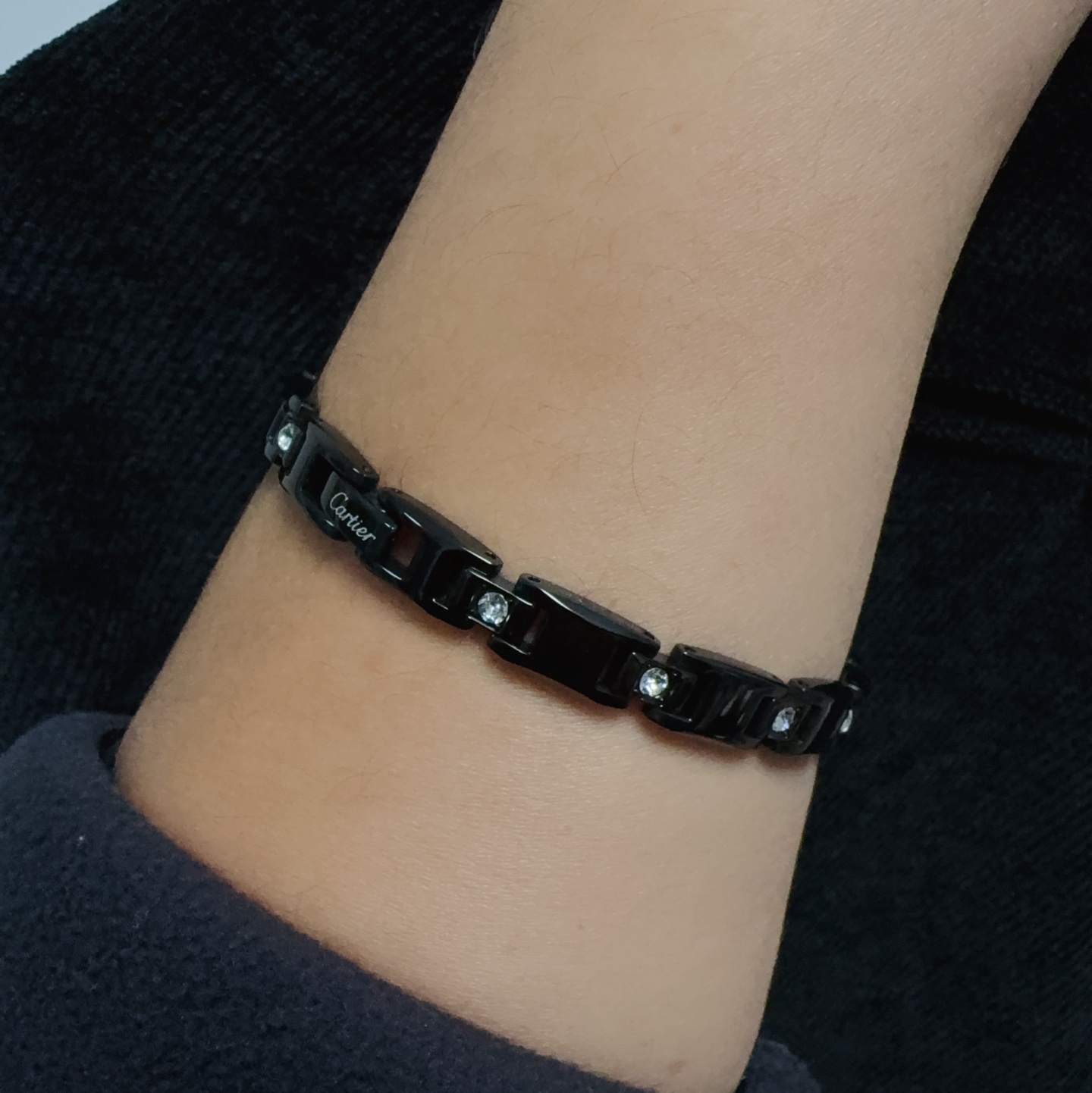 Cartier Men s Crystal Inlaid Chain Bracelet bracelet Black metal with clear faceted stones 21cm