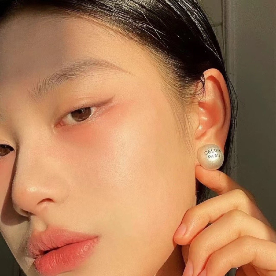 Celine Logo Dome Stud Earrings earrings Brushed silver-tone metal with black engraved logo 1 8cm diameter
