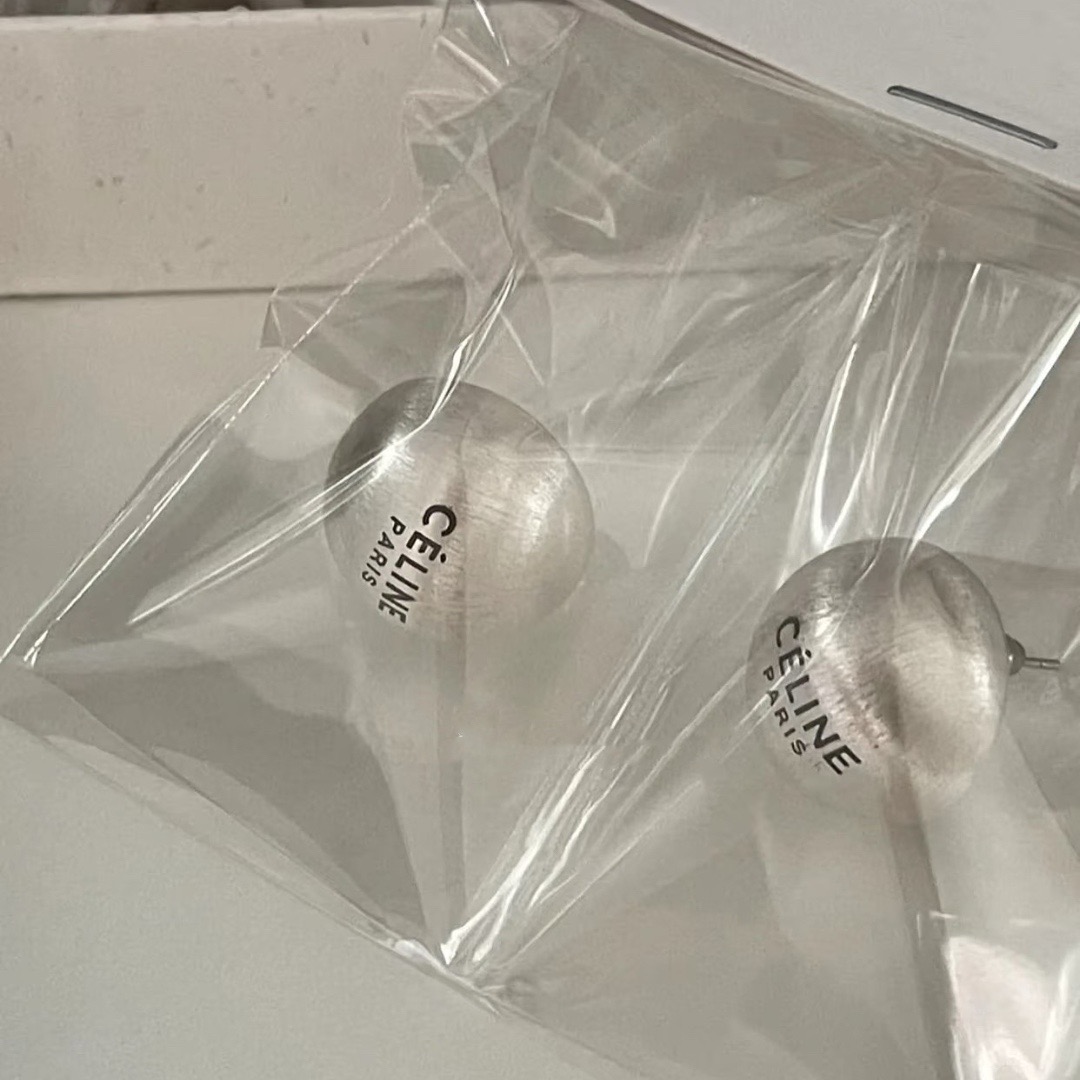 Celine Logo Dome Stud Earrings earrings Brushed silver-tone metal with black engraved logo 1 8cm diameter