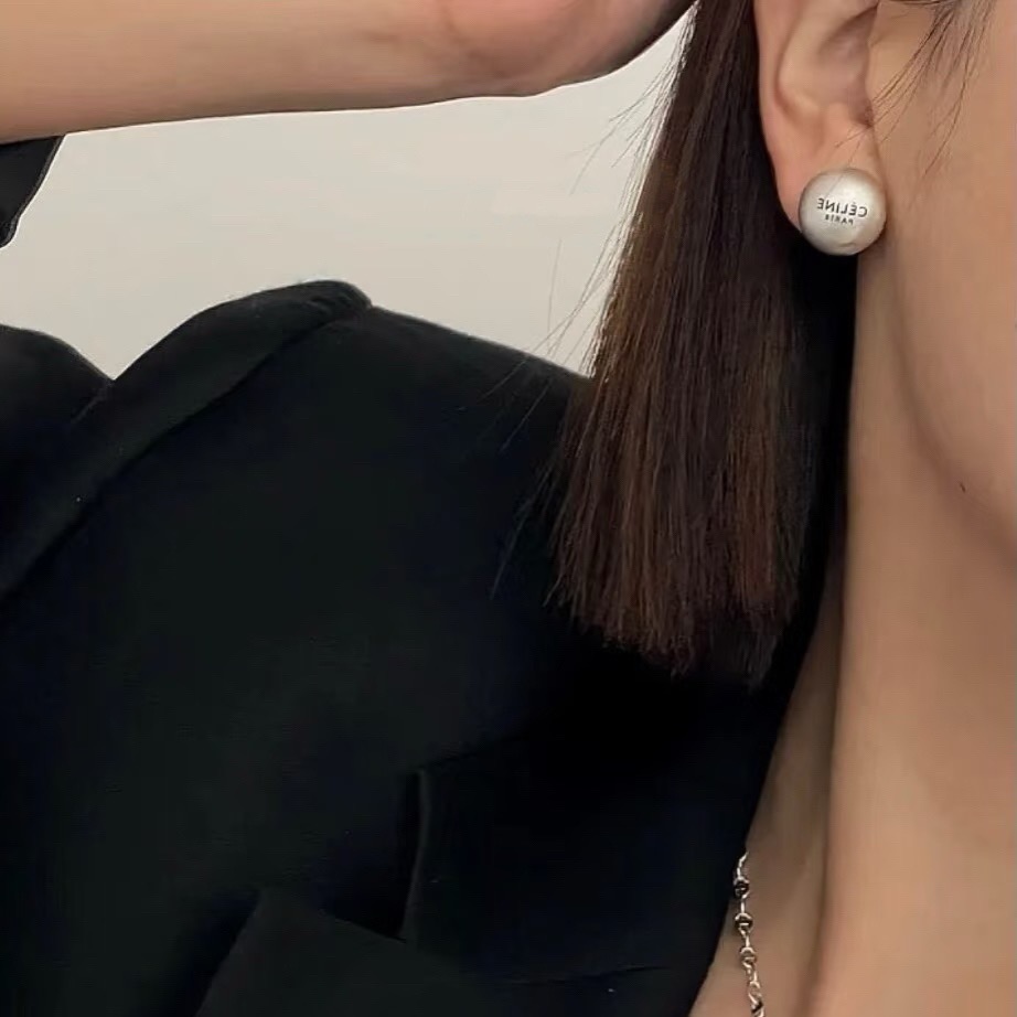 Celine Logo Dome Stud Earrings earrings Brushed silver-tone metal with black engraved logo 1 8cm diameter
